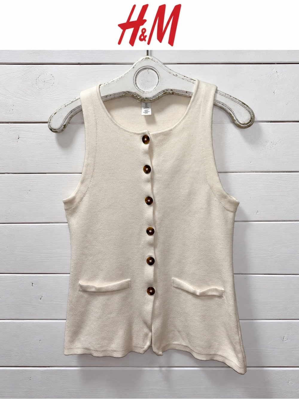 H&M – Off-White Tight-Knit Sleeveless Top – Size S